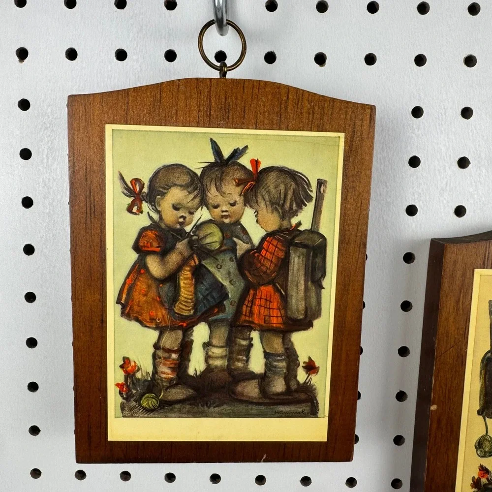 Vintage Hummel Wooden Wall Plaques Set of 2 Mid Century Children Art Decor
